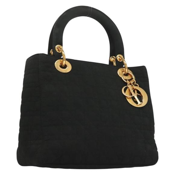 Christian Dior Canage Hand Bag Nylon Black Gold Auth 134168 - Picture 1 of 16
